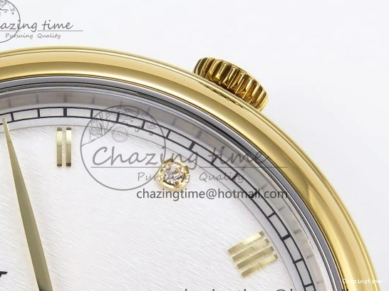 0421 De Ville Date YG MKF 1:1 Best Edition White Textured Dial Diamonds Marker on Brown Leather Strap A WaterResistant 7754